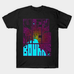 Melbourne, Australia City Map Typography - Neon T-Shirt